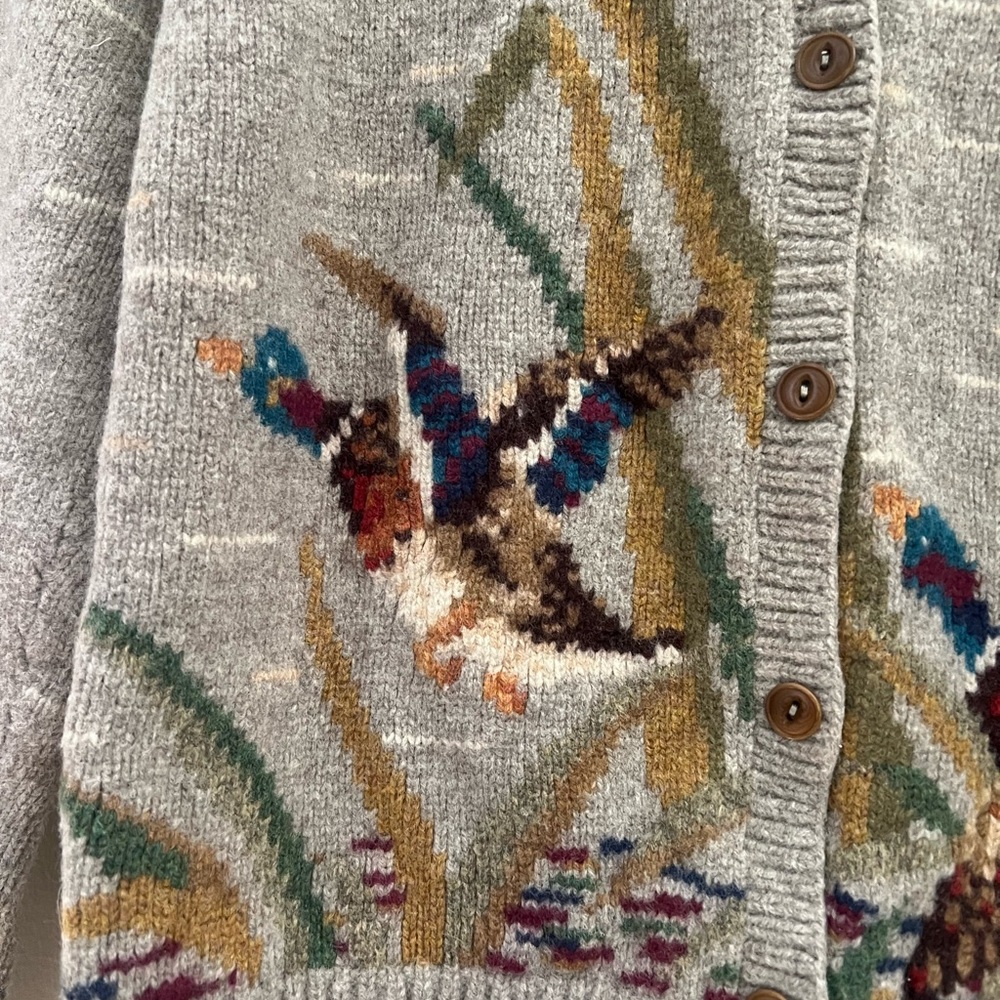 Lauren Ralph Lauren Taupe & Multicolor Embroidered Duck Cardigan - Picture 6 of 11